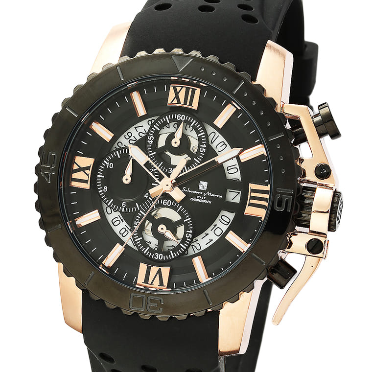 Salvatore Marra 腕時計 メンズ SM21103 PGBK/BK クオーツ クロノグラフ 10気圧防水 ラバーベルト ケース経 42ｍｍ