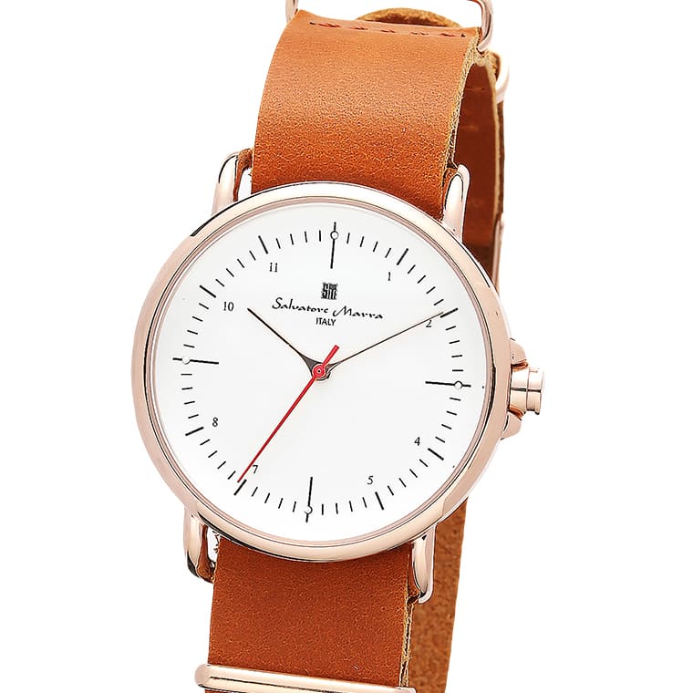 Salvatore Marra 腕時計 メンズ SM22104 PGWH クオーツ NATOタイプベルト 3気圧防水 革ベルト ケース経 39ｍｍ