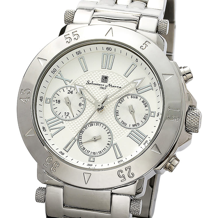 Salvatore Marra 腕時計 メンズ SM22108 SSWH クオーツ カレンダー機能 10気圧防水 24時間計 ケース経 42ｍｍ