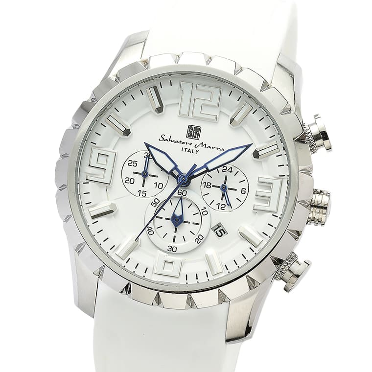 Salvatore Marra 腕時計 メンズ SM22111 SSWH/WH クオーツ クロノグラフ 10気圧防水 ラバーベルト ケース経 45ｍｍ｜PANACEA