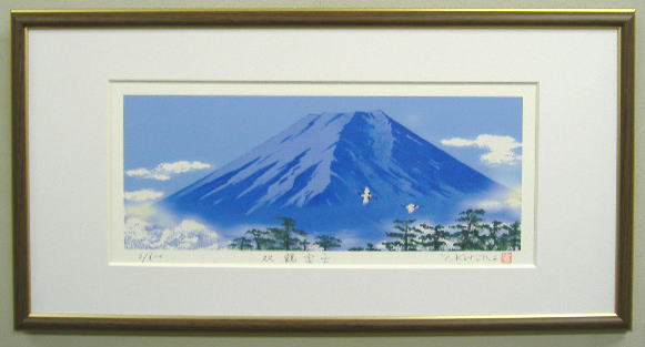 楽天市場】ワイドサイズ作品の富士山絵画版画L50TS 月明白富士吉岡