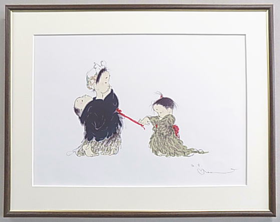 【アートバーゲン会場】33,000円童画作家・中島潔のリトグラフ版画姉妹|絵画と額縁のアートギャラリー前田