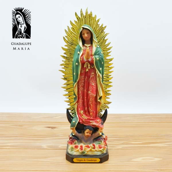 楽天市場】グアダルーペマリア 置物 約35.5cm グリーン ゴールド 光背