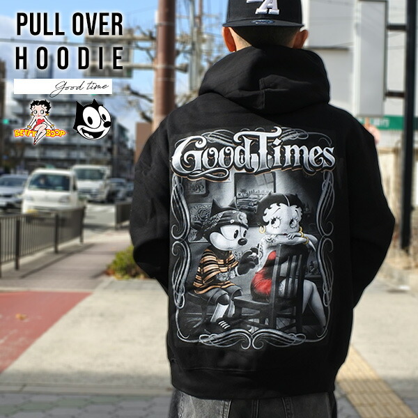 パーカー フィリックス ベティ ブープ タトゥー ペイズリー FELIX THE CAT フィリックス ザ 猫 ベティブープ Betty boop GOOD TIME メンズ ティーシャツ フーディー 黒いこと 今めかしい 文字記号 チカーノ 表どおり 置き目馬乗り ウエストコースト 亜米利加 雑貨