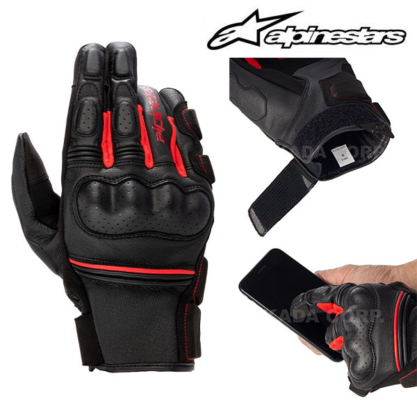 alpinestars/アルパインスターズ 3501723 PHENOM LEATHER GLOVE M 黒赤 BLACK RED グローブ 本革 プロテクター バイク スマホタッチ ゴートスキン ヤギ革 山羊 フルレザー シンプル バイク カーボン調 スマホ対応 バイク 自転車 かわいい かっこいい プロテクター 手袋|アイネット店