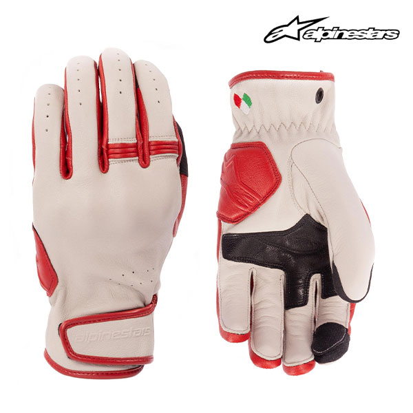 alpinestars/アルパインスターズ 1694799203 DYNO LEATHER GLOVE 8005 ECRU RUBY RED Lサイズ ゴートレザー パンチング加工 スマホタッチ バイク グローブ 高品質 手袋 安全装備 プロテクション 革
