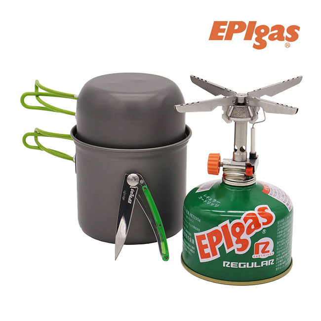 EPIgas REVO UT-0101 スペシャルセット with deejo Green REVO-3700 ストーブ アルミクッカー 230 レギュラーカートリッジ deejo colors 27g Green 登山 トレッキング 初心者 スタッキング 限定モデル 数量限定