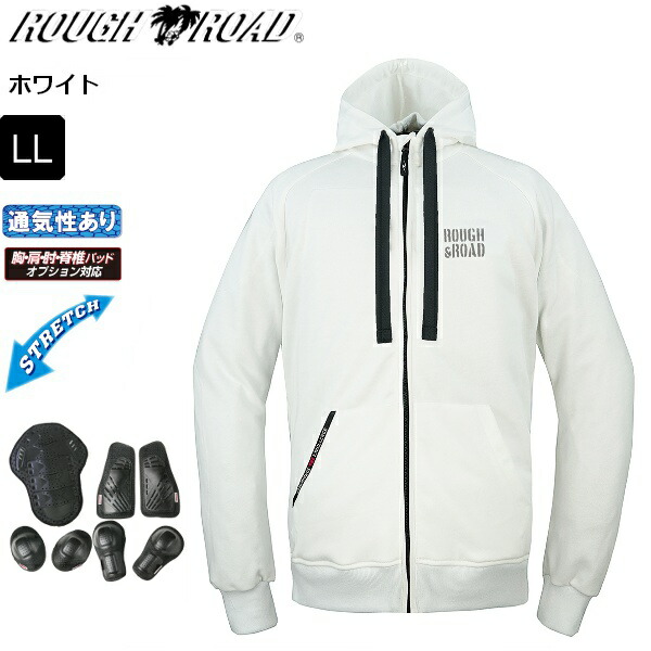 【ホワイト/LL】 ラフ&ロード 3シーズンジャケット RR1003HP ラフライドZIPパーカーハードパッドセット moto バイク用 ツーリング 通勤 通学 秋春 ラフロ　【送料無料】 バイク好き ギフト