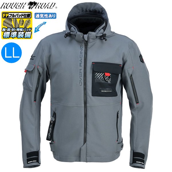 春夏 OVER GRAY/LLサイズ 送料無料 ラフ&ロード RR7254 エアスルーソフトシェルSTパーカーFP バイク用 moto ツーリング 通勤通学 オーヴァーグレー OVER Racingコラボレーション仕様 メンズ お買い物マラソン 開催