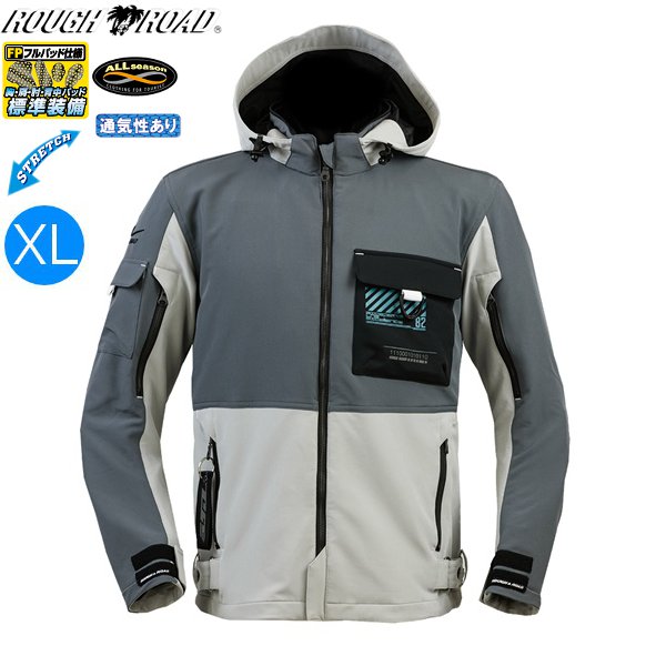 送料無料 ラフ&ロード RR7254 エアスルーソフトシェルストレッチパーカーFP グレー&times;シルバー XLサイズ 春夏秋 ライディング ジャケット パーカー ウエア バイク用 moto ライジャケ ツーリング アウター お買い物マラソン 開催｜アイネット店