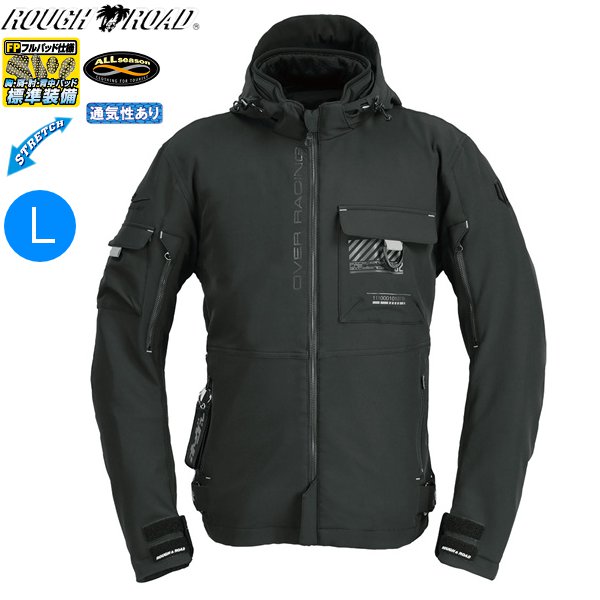 送料無料 ラフ&ロード RR7254 エアスルーソフトシェルストレッチパーカーFP オーヴァーオールブラック Lサイズ 春夏秋 ライディング ジャケット パーカー ウエア バイク用 moto ライジャケ ツーリング アウター お買い物マラソン 開催
