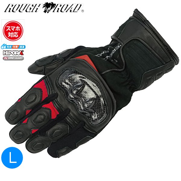 ブラック×レッド/Lサイズ ラフ&ロード RR8658 プロテクションツアラーウインターグローブ スポーツライディング スマホ対応 moto バイク用 秋冬 防水