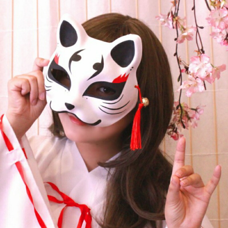 楽天市場 民芸品お面 狐面 半面 弐 お面 きつねお面 個包装なし おめんのダイシン 楽天市場店