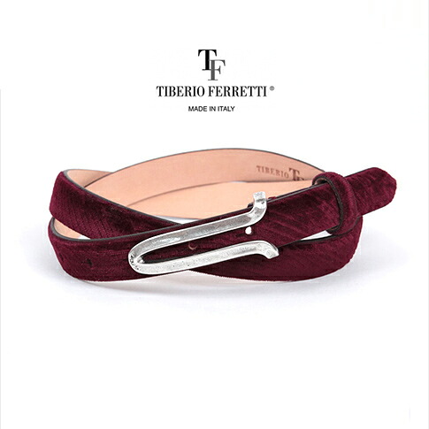 TIBERIO FERRETTI / ティベリオフェレッティ ベルト デザインバックルx上質ベルベット(彫刻)&ヌバックレザー 2.0cm幅ナローレザーベルト 9638 ボルドー全2色｜ＡＭＡＬＦＩ