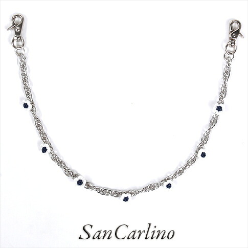 San Carlino サン・カルリーノ BLUE DAZE ウォレットチェーンxブートニエール(フラワーモチーフ)コラボデザイン Bianco ユニセックス 男女兼用 全4色