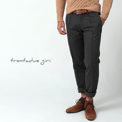 trentadue giri / トレンタドゥエ ジリ 羊毛ズボン下 SLIM FIT スリムテイパード / イタリア製 照合のしるし\u0026点点 うす暗い薄墨色x緑であること p135nr-115-40