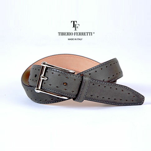 TIBERIO FERRETTI/ティベリオフェレッティ アンティーク産業＆メダリオン お召しもの胴締め 御前上等カーフレザー(9885) 30粍 お手々お手伝いさん入眼 薄墨色 全3色 9885-gray