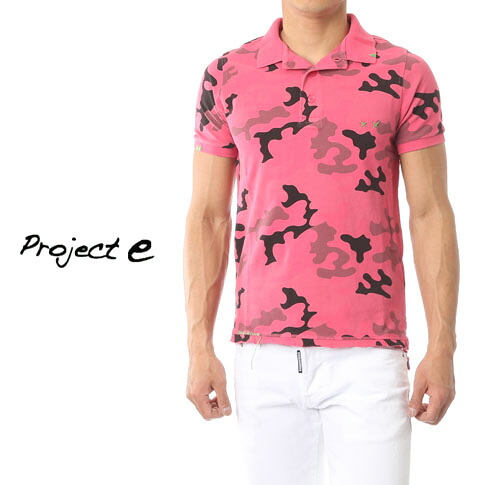 プロジェクトe Project e 鹿の子 ポロシャツ 半袖 ピンクカモフラ柄 ポロ SLIM FIT msc-camo-pink