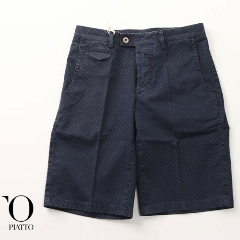 PIATTO/ピアット小紋花柄/フラワー柄 ショーツ ガーメントダイ スリムフィット ストレッチ ハーフパンツ ネイビー全2色 PI416014-80