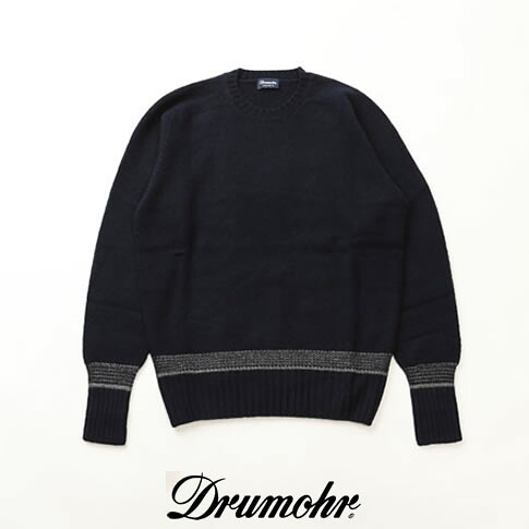ドルモア / DRUMOHR ドルモア クルーネック ドルモア ニット スーパージーロンラムズウール ネイビーｘグレー d8w-103bj-008｜ＡＭＡＬＦＩ