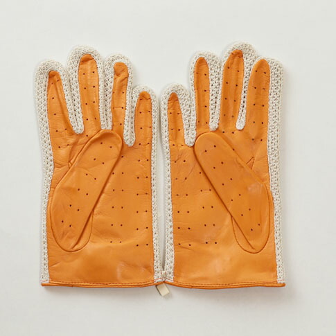 限定品 メローラ Merola 別注モデル ドライビンググローブ Me 31 手袋 ハンドメイド手袋 Gloves X ラムナッパ コットンニット編み マンダリンオレンジ