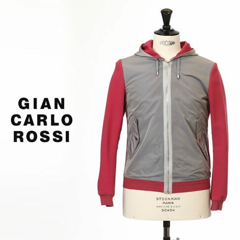 GIAN CARLO ROSSI / ジャン・カルロ・ロッシ ナイロンxジャージー フーテッドブルゾン PLUSH ライトグレーxピンク grn-269-plush-937 28,958円