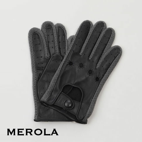 制限事項品 メローラ / MEROLA GLOVES メローラ グローブ  ラムナッパ x 綿織物編み物編み ドライビンググローブ お手々お手伝いさんグローブ 別注新作青写真 米国海軍x薄墨色 me119001-90