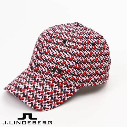 【送料無料！】J.LINDEBERG GOLF（ジェイリンドバーグ ゴルフ）JIM PRINT CAP キャップ メンズ ジオメトリック柄＆シリコンブリッジマーク JLロゴキャップ レッド系(064)073-59835-064