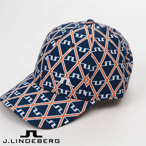 【貨物輸送無料！】J.LINDEBERG GOLF（ジェイリンドバーグ ゴルフ）鳥打ち帽 メンズ 幾何学的柄＆シリコンブリッジマーク JLロゴタイプ鳥打ち帽 青色系(096)073-59835-096