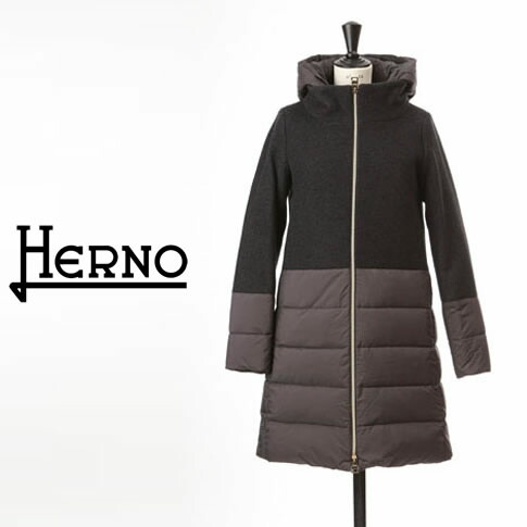 HERNO / 地獄ノ レディース 落ちこむ上衣 NUAGE ヌアージュ 羊毛ｘ落ちこむ うつり変わり ボンネット付き添い人 落ちこむ厚地の外套 うす暗い薄墨色 PI00176D 39601 9480