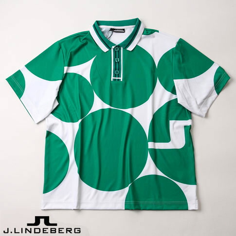 【送料無料！】J.LINDEBERG GOLF（ジェイリンドバーグ ゴルフ）FRONT 9 BACK 9 POLO オーバサイズ ポロシャツ ストレッチ ホワイトxグリーン 071-28452-004