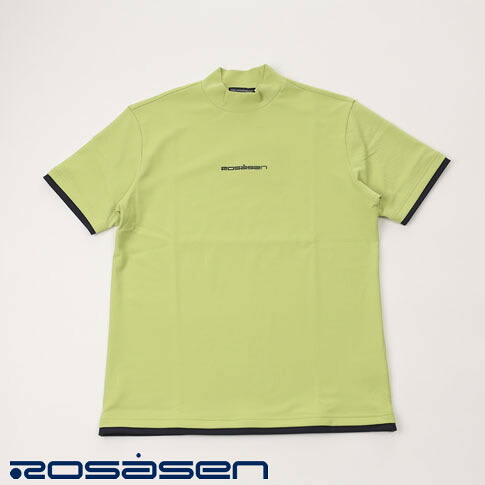 【送料無料！】ROSASEN（ロサーセン）メンズ ゴルフウェア ハイネック ROSAENロゴ刺繍x蜃気楼プリント 吸水速乾 テクニスタ鹿の子 半袖シャツ モックネック グリーン 044-21241-023