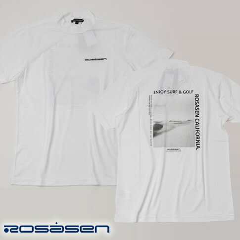 【送料無料！】ROSASEN（ロサーセン）エコクールコア素材 砂漠×ロゴ バックプリント 半袖モックネックシャツ ホワイト 044-21444-005