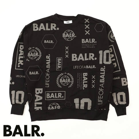 BALR. 山高帽子 トレーナー メンズ FRANCK RELAXED LOGO MIX AOP 労働者の一団素っ首 B1262 1016 黒いこと JET BLACK グラフィティ ロゴタイプ総柄 デッド買い溜める レアモデル