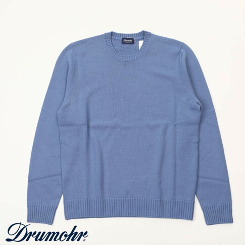 【国内正規品】DRUMOHR ドルモア メンズ クルーネック ニット 8ゲージ メリノウール ライトブルー 秋冬 新作 大人カジュアル イタリア製 セーター d7m103l-d03-720