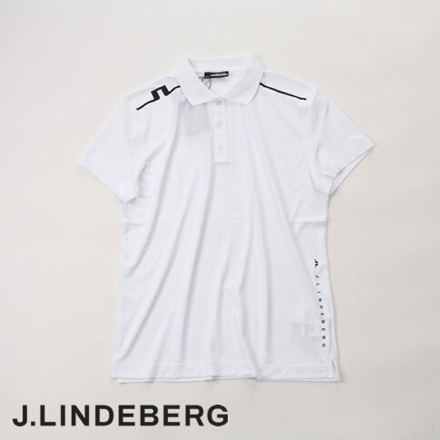 【送料無料！】 J.LINDEBERG GOLF（ジェイリンドバーグ ゴルフ））ショルダー JL×ストライププリント ポロシャツ Lionel Polo 4WAYストレッチ ホワイト 071-23345-004