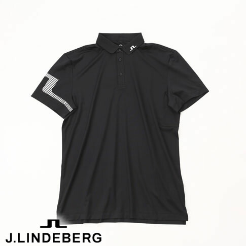 【送料無料！】J.LINDEBERG GOLF（ジェイリンドバーグ ゴルフ）右袖JLブリッジ プリント ポロシャツ HEATH STRIKE POLO 4WAYストレッチ 吸水 即乾 BLACK ブラック 071-23355-019