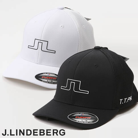 【送料無料！】J.LINDEBERG GOLF（ジェイリンドバーグ ゴルフ）x FLEXFIT(フレックスフィット)/YUPOONG(ユーポン)キャップ メンズ JLブリッジ ロゴ メッシュキャップ ストレッチ ホワイト（004）/ブラック（019） 073-53335