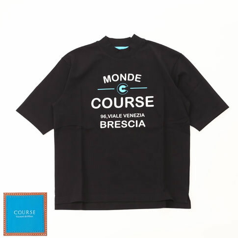COURSE（教科課程）Viale Venezia delle Mille Miglia 刷り上げる モックネック 半袖プルオーバー 黒いこと cr512001-99