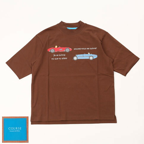 COURSE（教科課程）Mille Miglia クラシックカープリント モックネック 半袖プルオーバー 赤銅色 cr512002-70