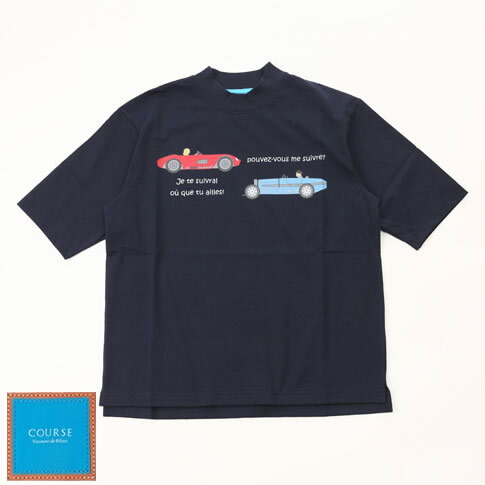 COURSE（教科課程）Mille Miglia クラシックカープリント モックネック 半袖プルオーバー 米国海軍 cr512002-80