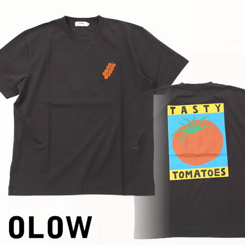 OLOW/オロウ 美術家青写真 刺しゅう＆刷り上げるプルオーバー オーガニックコットン ルーズフィット T-shirt ample Tasty Tomatoes noir carbone 炭素黒いこと ol512002-99