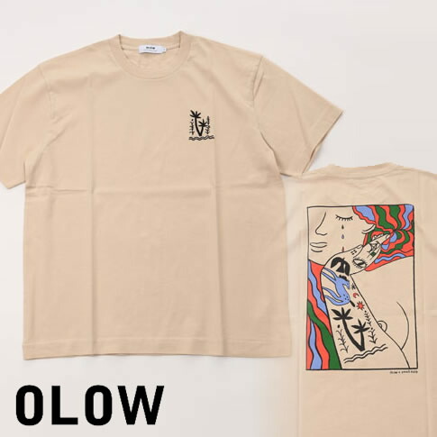 OLOW/オロウ 絵書きひな型 刺しゅう＆刷り上げるプルオーバー オーガニックコットン ルーズフィット T-shirt ample Remember creme 皮膚軟化剤 ol512005-10