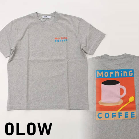 OLOW/オロウ 絵書きひな型 刺しゅう＆刷り上げるプルオーバー オーガニックコットン ルーズフィット T-shirt ample Morning Coffee gris chine 薄墨色 ol512010-90