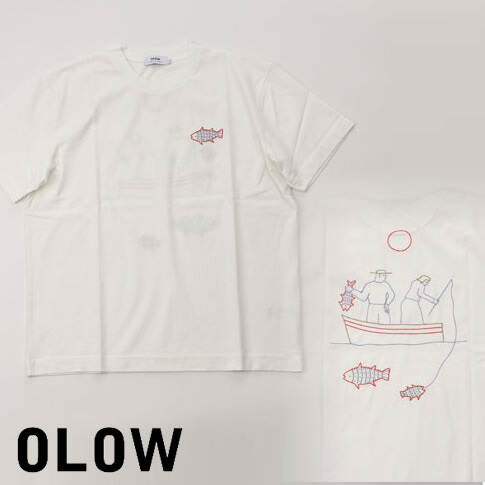 OLOW/オロウ 絵書きひな型 刺しゅう＆刷り上げるプルオーバー オーガニックコットン ルーズフィット T-shirt ample Grimsby ecru 象牙色 ol512015-01