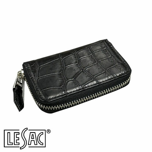 【貨物輸送無料／メイドインジャパン】LESAC（レ背嚢）クロコダイル御釣り入れ ラウンドチャック メンズ レディース 本革 引っ敷き 黒 黒いこと 8185-black