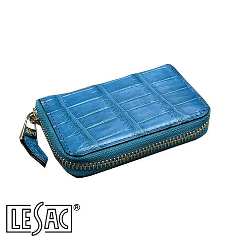 【貨物輸送無料／メイドインジャパン】LESAC（レ背嚢）クロコダイル御釣り入れ ラウンドチャック メンズ レディース 本革 引っ敷き 青色ジーン 8185-bluejean
