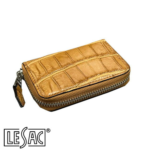 【貨物輸送無料／メイドインジャパン】LESAC（レ背嚢）クロコダイル御釣り入れ ラウンドチャック メンズ レディース 本革 引っ敷き 駱駝 8185-camel