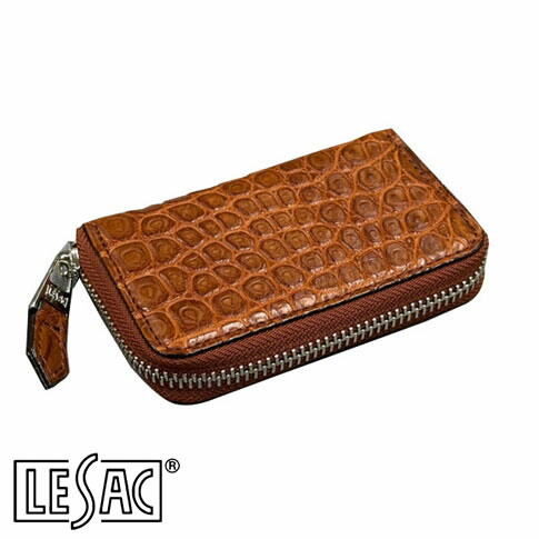 【貨物輸送無料／メイドインジャパン】LESAC（レ背嚢）クロコダイル御釣り入れ ラウンドチャック メンズ レディース 本革 引っ敷き コニャック 8185-cognac