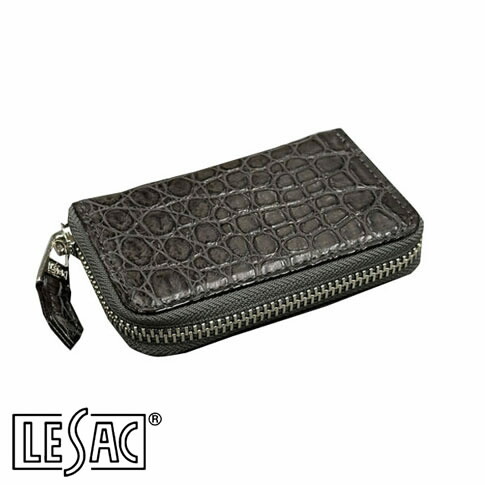 【貨物輸送無料／メイドインジャパン】LESAC（レ背嚢）クロコダイル御釣り入れ ラウンドチャック メンズ レディース 本革 引っ敷き 薄墨色 8185-grey